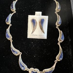 Photo of Sterling and Sodalite signed Taxco necklace earring set