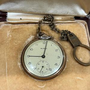 Photo of 10k Rolled Gold Plate Buren Pocket Watch with Original Box in Working condition