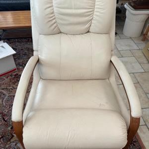 Photo of Lazy Boy Recliner White Leather Compact Smaller Size Footrest