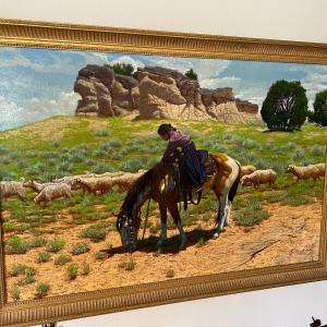 Photo of Art Redwing Nez Oil on Canvas Native American Southwestern Landscape Cowboy Sign