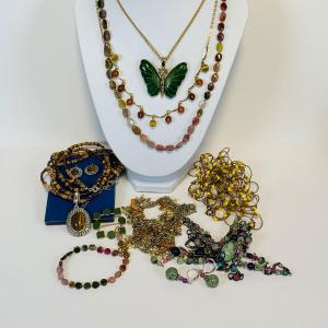 Photo of Lot 219: Goldtone & Beaded Necklaces, Multi Color Stone Necklace w/Matching Brac