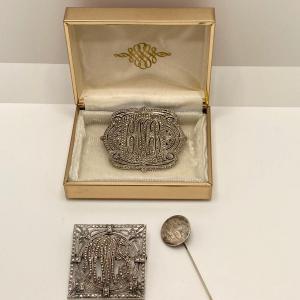 Photo of LOT 200: Vintage Monogramed Sterling Silver Brooches and Pin