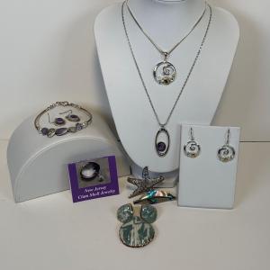 Photo of Lot 229: Sterling Silver Seashell & Starfish Necklace & Earring Set, New Jersey 