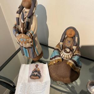 Photo of Vintage Art Terry Slonaker Pottery Sculpture Native American Woman PAIR Signed