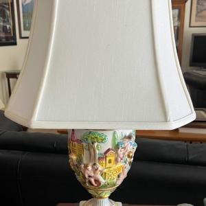 Photo of Antique Capodimonte Vase Lamp Nude Cherubs ITALY Marble Base Lampshade