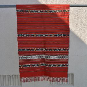 Photo of Beautiful Vintage Woven Table Runner with Colorful Embroidery Detailing