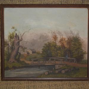 Photo of Original Oil Antique Landscape Framed Wall Art AS IS
