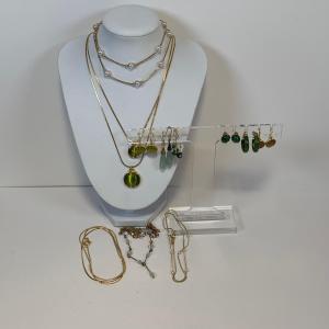 Photo of Lot 232: Gold Vermeil Jade Earrings, Gold Tone Necklaces & Pierced Earrings Coll