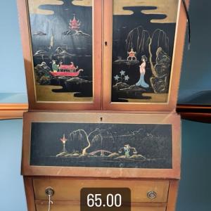 Photo of Vintage Handpainted Asian Secretary and Hutch