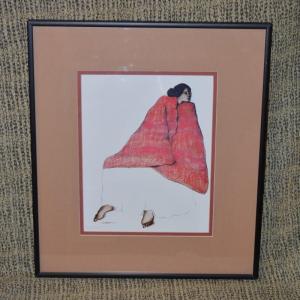 Photo of Framed & Matted Vintage 1979 RC Gorman Print Seated Navajo Woman