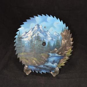 Photo of Vintage Hand Painted Saw Blade Landscape Art, Claytor 1993 9"