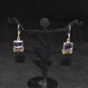 Photo of 925 Sterling Drop Earrings w/ Amethyst and Tourmaline 5.4g