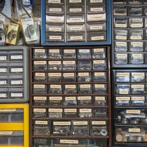 Photo of Set of 2 Brown and Blue Organizers of Misc Bolts, Screws, Hooks,...