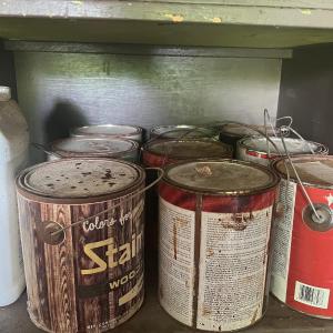 Photo of Cubby of paint/stain and supplies #1
