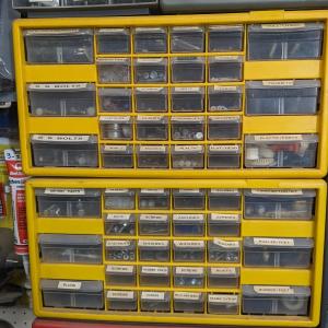Photo of Set of 2 Yellow Organizers of Misc Bolts, Screws, Washers,..