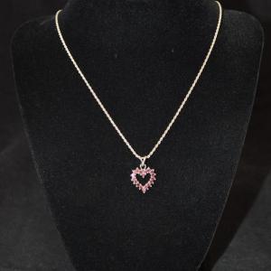 Photo of 925 Sterling Wheat Chain w/ 925 Tourmaline Heart Pendant 20" 6.1g