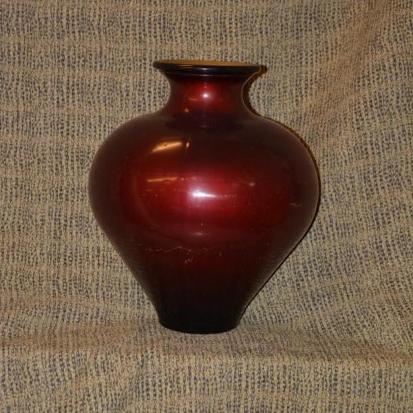 Photo of Large Red Glass Urn with Gold Trim 14"x12"