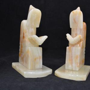 Photo of Vintage Onyx Reading Monk Bookends 8"x5"x3.75"