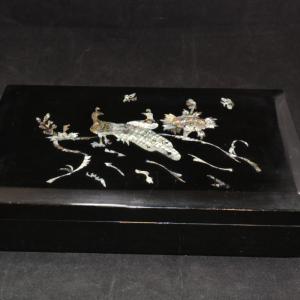 Photo of Vintage South Korean Lacquered Musical Smoking Box with Mother of Pearl 12"x7.25