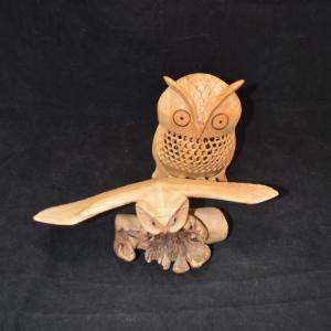 Photo of Set of Carved Wooden Owls 6.5"/4"