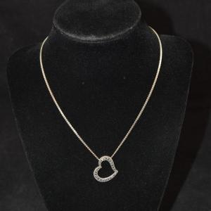 Photo of 925 Sterling Herringbone Chain w/ 925 Marcasite Heart 16" 7.1g