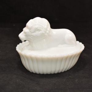 Photo of Vintage Westmorland Glass Lion on Nest Milk Glass Dish 5.5"x4.5"x4.5"