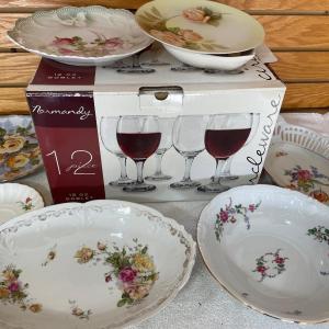 Photo of Vintage plates and 9 piece goblet set