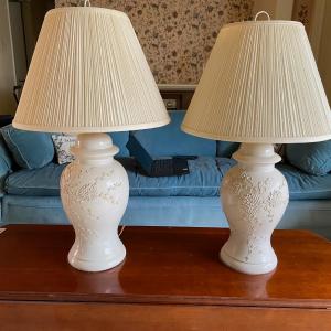 Photo of Vintage Pair of White Icing Flower Table lamps
