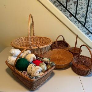 Photo of Assortment of Wicker Baskets, Yarn and Accessories