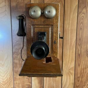 Photo of Vintage Wooden Century Bell Wall Hand Crank Telephone