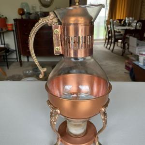 Photo of Vintage Copper and Glass Carafe with Warming Stand