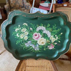 Photo of Green Floral Metal Tray