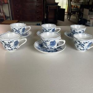 Photo of Set of 6 Blue Vintage Danube Tea Cups and Saucers