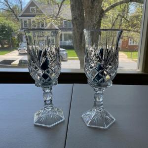 Photo of Pair of Cut Glass Crystal Vintage Candle Holders