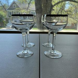 Photo of Set of 4 Vintage Silver Rimmed Martini Glasses