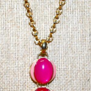Photo of "Coldwater Creek" Brand Necklace with Red & Pink Baubles on a Gold Tone Chain 30