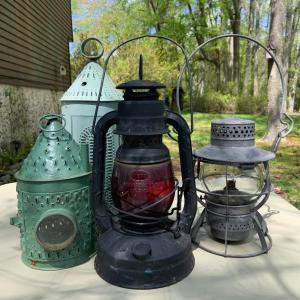 Photo of LOT 201: Collection of Lanterns Including a Dietz Lantern with Red Glass, Dresse