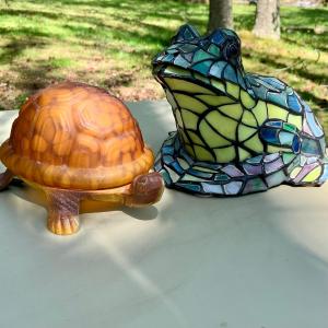 Photo of LOT 196: Stained Glass Frog and Glass Turtle Lamps