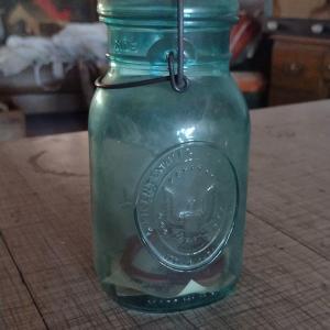 Photo of Vintage Ball Blue Bicentennial Bale Top Jar- With Seal and Paperwork- Quart Size