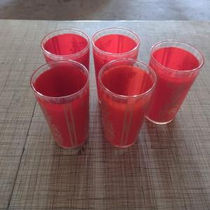 Photo of Set of Five Vintage Mid-Century Culver Red and Gold Thai Goddess Glasses