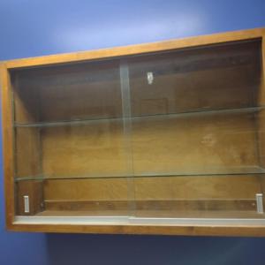 Photo of Vintage Wood Wall Mount or Tabletop Display Case with Glass Front Sliding Doors