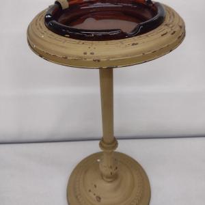 Photo of Vintage Metal Pedestal Ashtray Stand with Amber Glass Insert Choice B