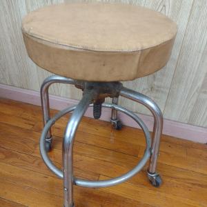 Photo of Vintage Chrome Frame Rolling Stool with Spin Adjustable Barrel Seat