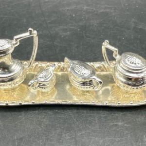 Photo of Miniature Serving Tray and Tea Set, large dollhouse size heavy pieces