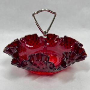 Photo of Fenton Ruby Red Ruffled Hobnail Glass Candy Dish