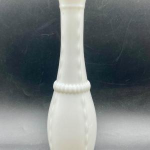 Photo of Milk, tall glass bud vase hourglass shape