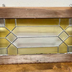 Photo of Stained Glass Framed Window Wall Hanging Yellow & Clear Geometric Design