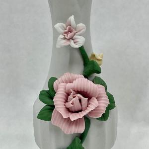 Photo of Porcelain Floral Bud Vase with Pink Rose Motif
