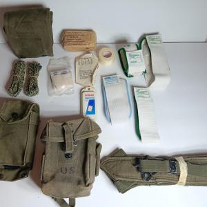 Photo of Vintage Military Issued Canvas First Aid kit bag with other miliary Canvas pouch