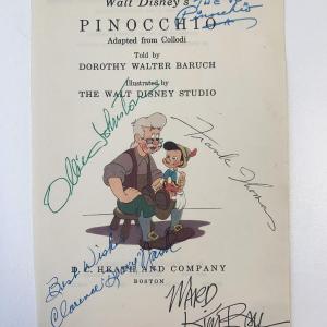 Photo of Clarence Nash Pinocchio cast signed book page